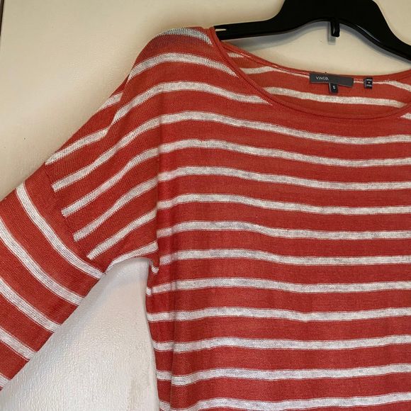 VINCE woman's size small S linen striped orange pullover lightweight sweater - Picture 4 of 9